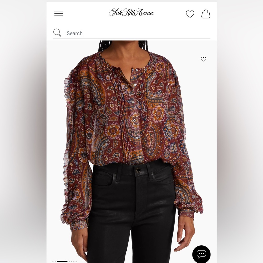 Jade by Johnny Was epsilon georgette paisley blouse with ruffled sleeves BNWT L